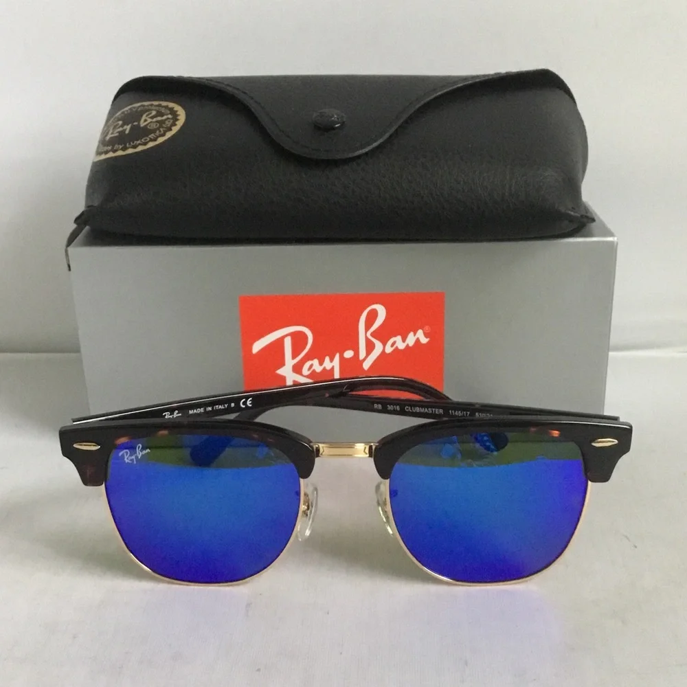 Ray-Ban Clubmaster with Blue Lenses Sunglasses.